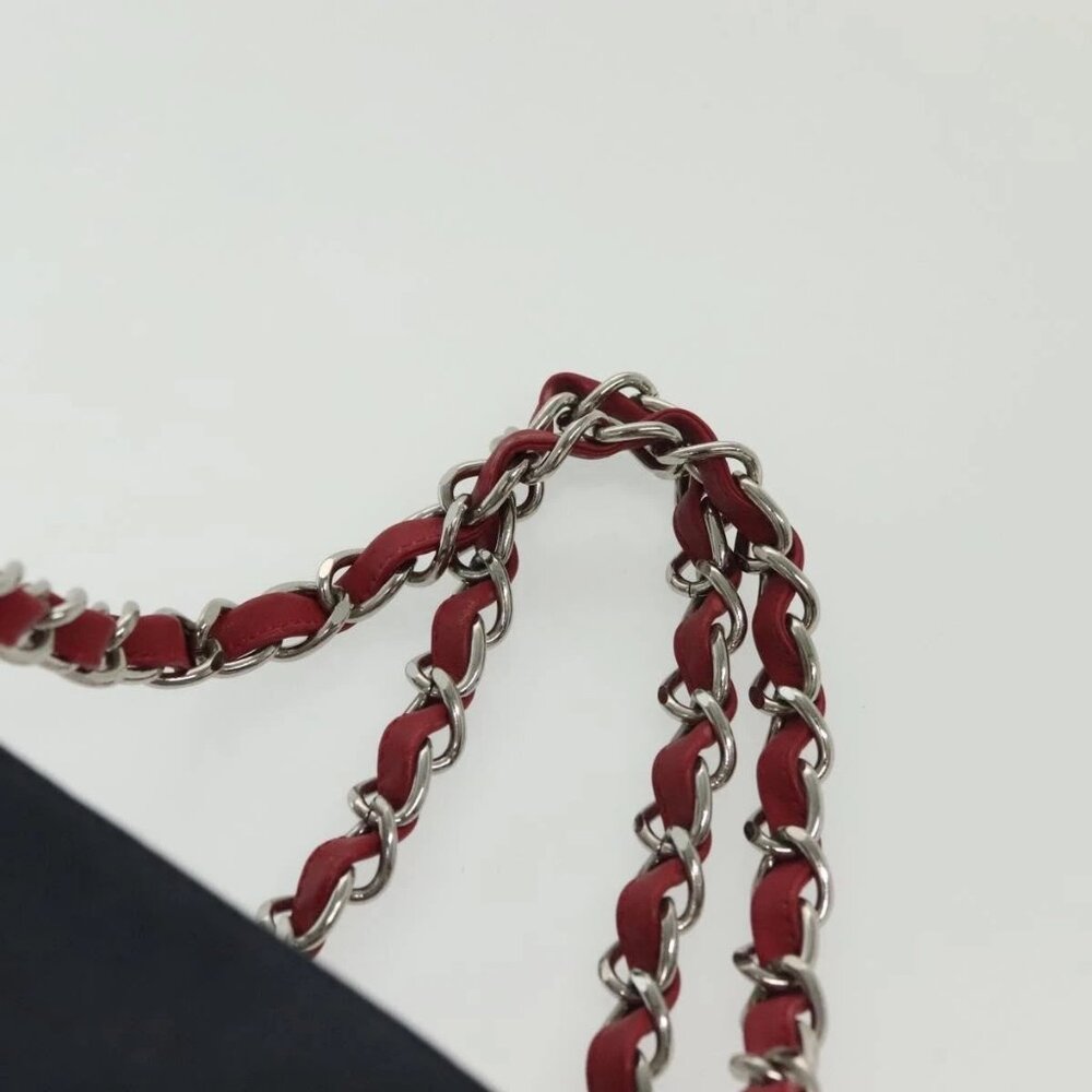 CHANEL Choco Bar Line Chain Tote Bag Canvas Navy Silver CC Auth - Picture 11 of 16